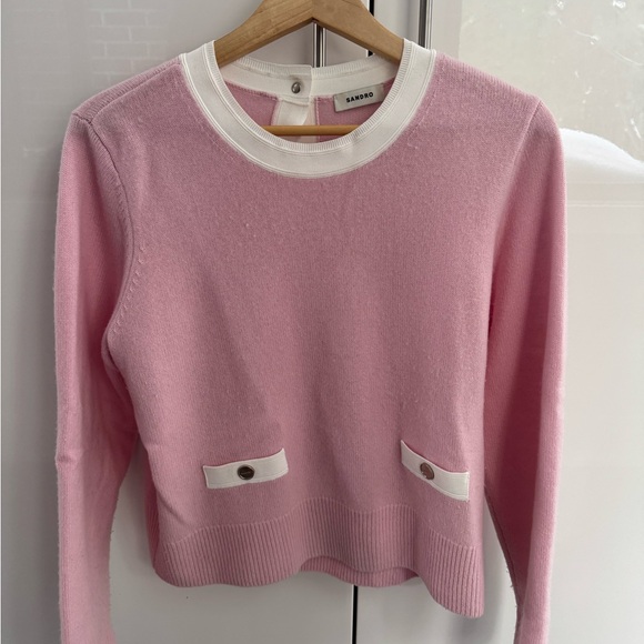 Sandro Women's Sweater in Pink with Cream Trim - Picture 1 of 4